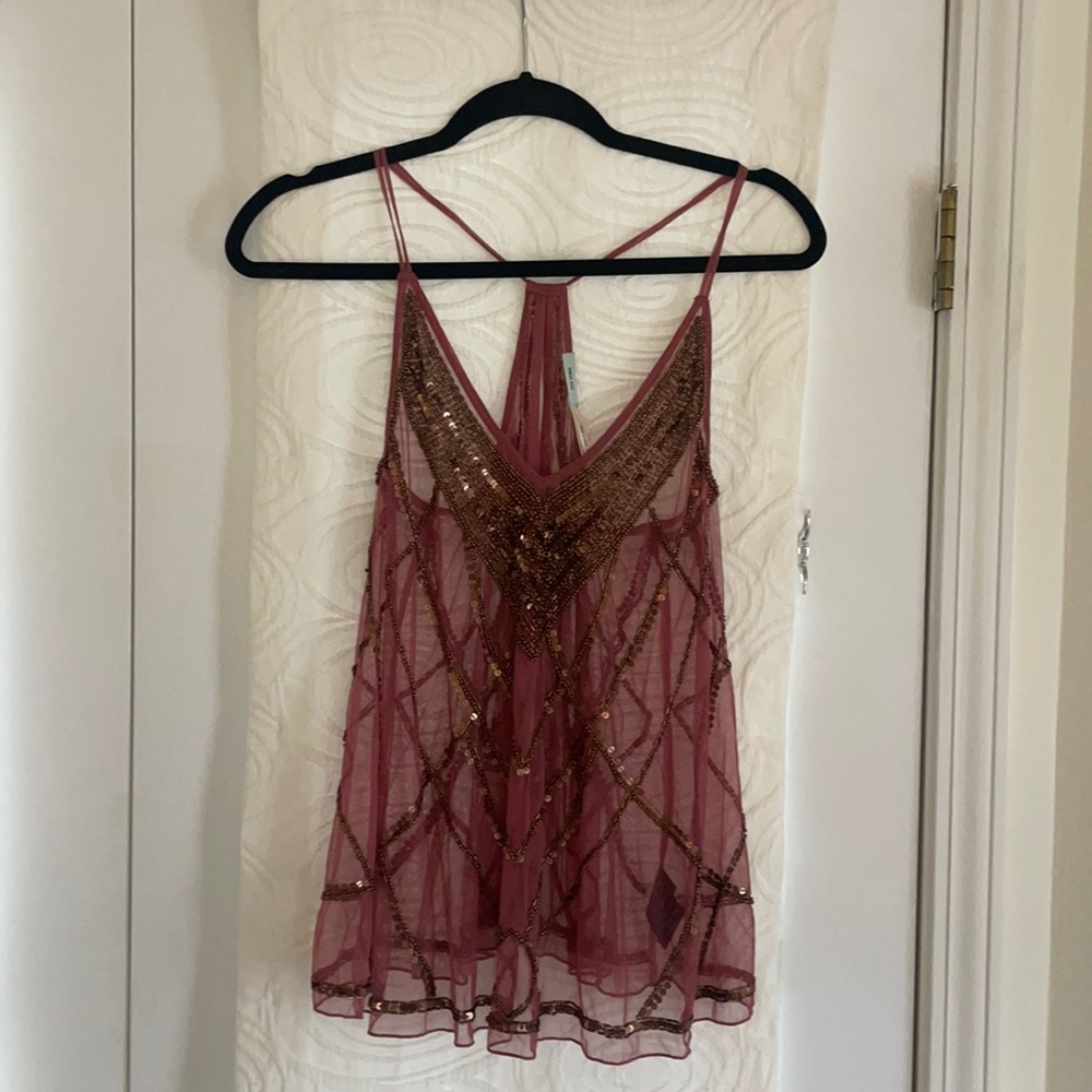 Rose pink beaded tank